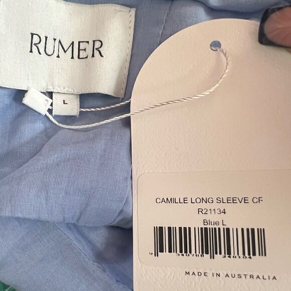 Rumer The Label x Revolve Blue Linen Resortwear Camille Top/Skirt Set Large - Picture 8 of 10
